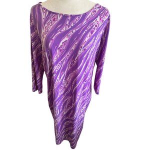 Bob Mackie Wearable Art Purple Abstract Print 3/4 Sleeve Dress Medium Polyester